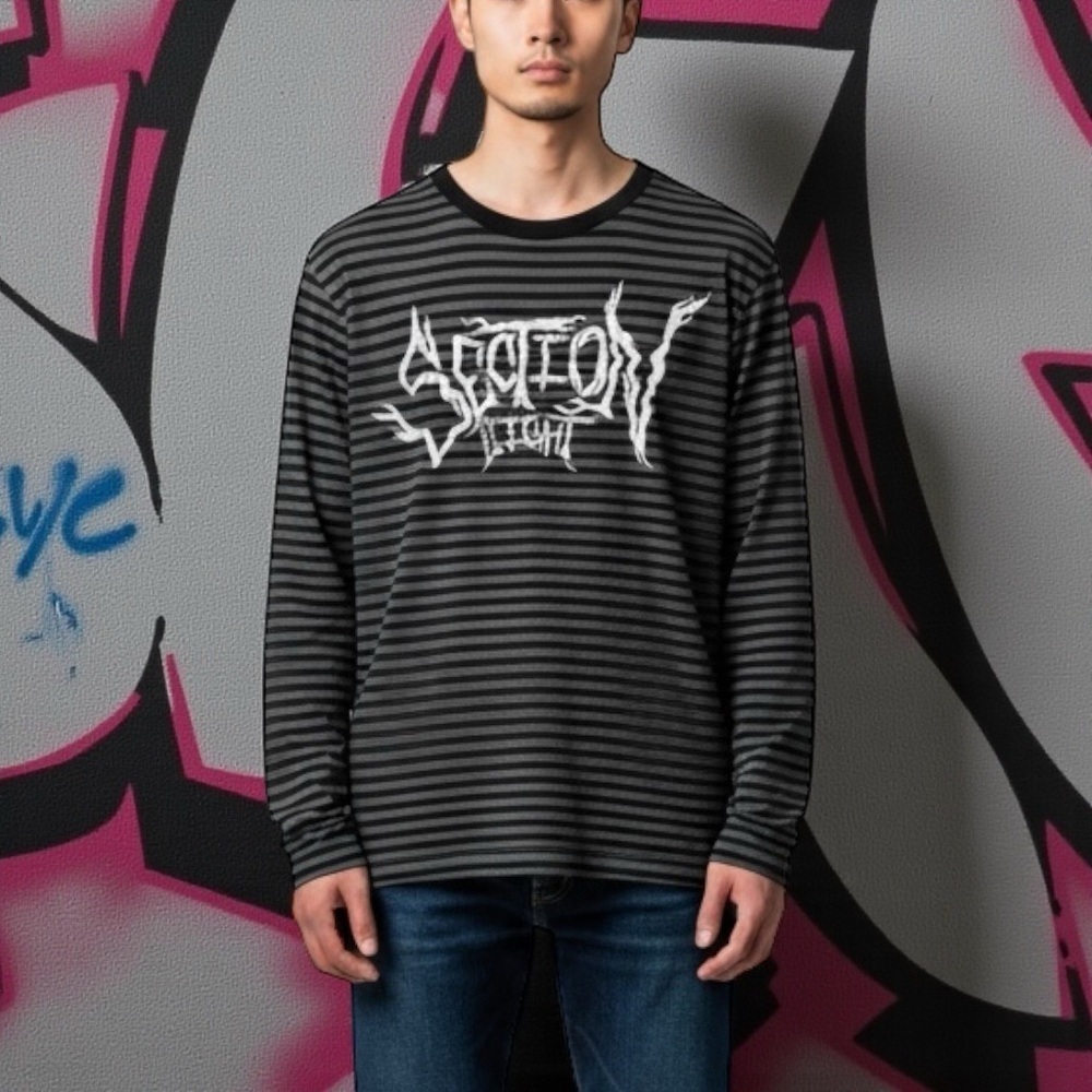 Section 8 Shirt Black Gray Stripe Eightball Long Sleeve Shirt Mens Size Large